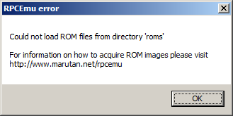 RPCEmu No ROM image warning